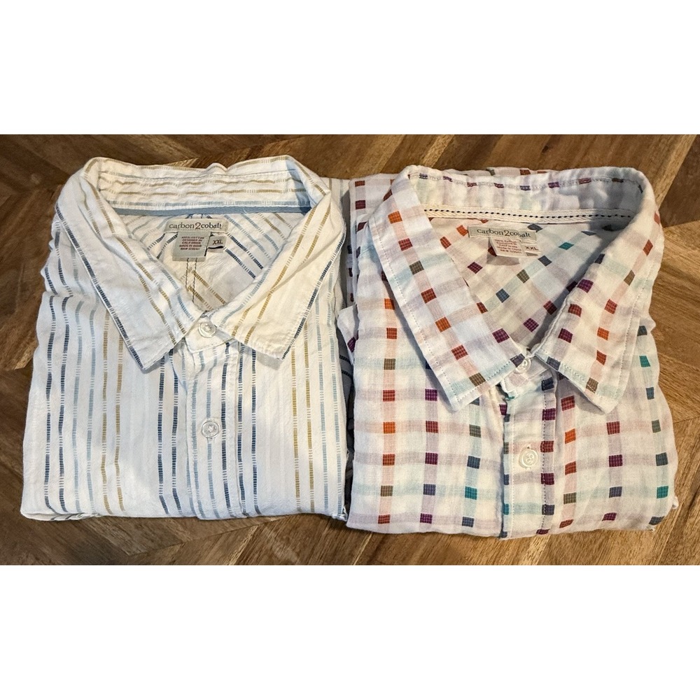 Carbon 2 Cobalt Shirts Lot‎ Of 2 Button Up Cotton Geo Check & Striped Cotton XXL